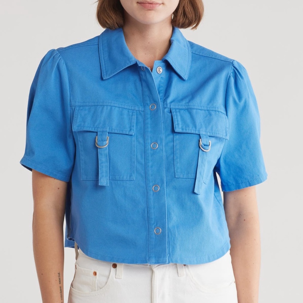 Industry Republic Clothing Denim Crop Jacket Short Sleeve Blue Large NEW